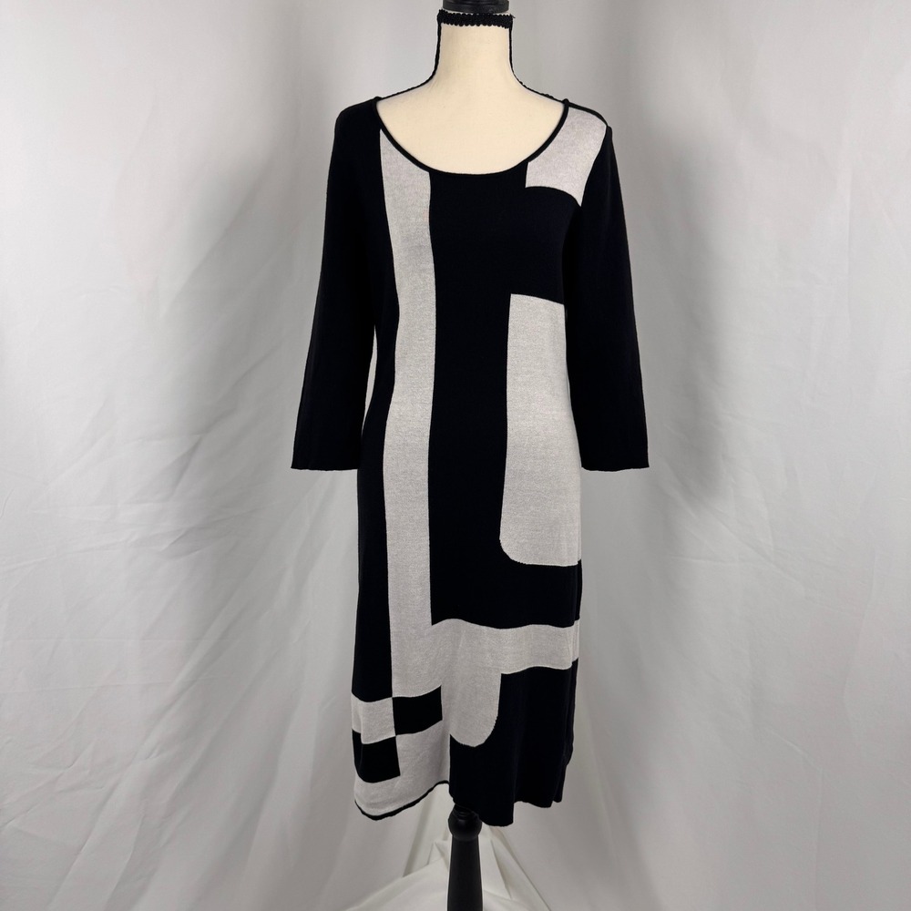 Tribal Sweater Dress Women Medium Black White Geometric Mod 9631O-A6C